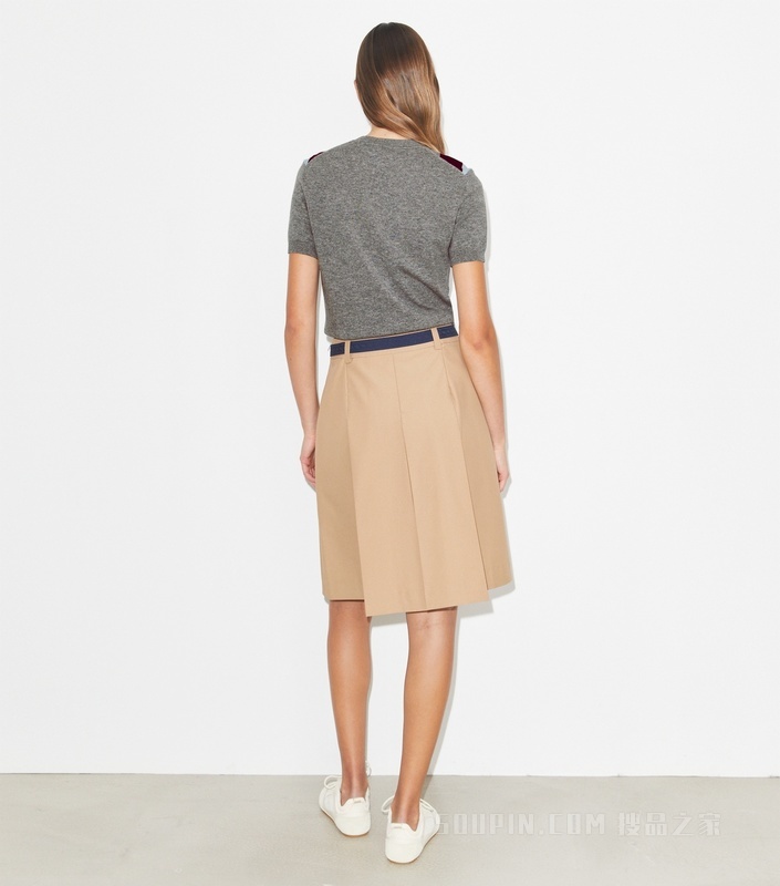 褶裥半身裙 卡其色