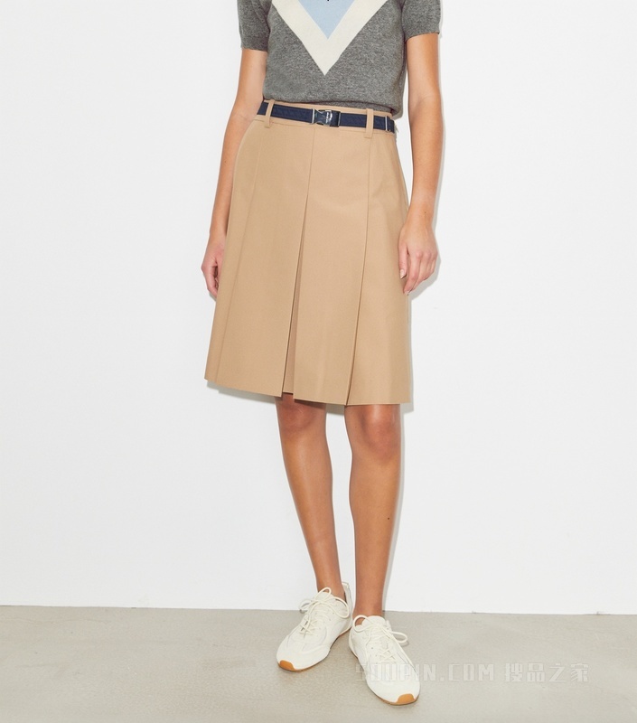 褶裥半身裙 卡其色