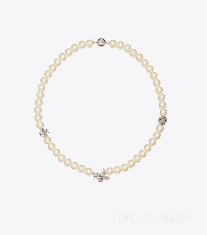 【礼物】Moondance 月影流光系列密镶花朵项链 Tory 银/珍珠色/水晶色