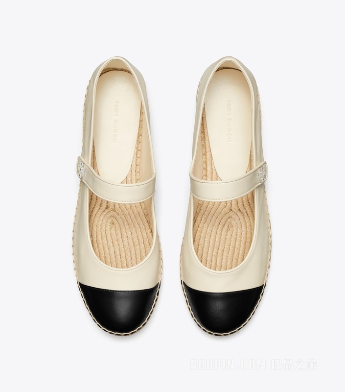 拼色玛丽珍渔夫鞋 淡奶油色/纯黑