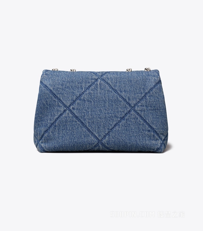 【礼物】Kira 菱格纹绗缝小号牛仔肩背包 蓝色