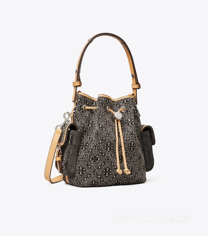 【礼物】T Monogram 牛仔水桶包 黑色