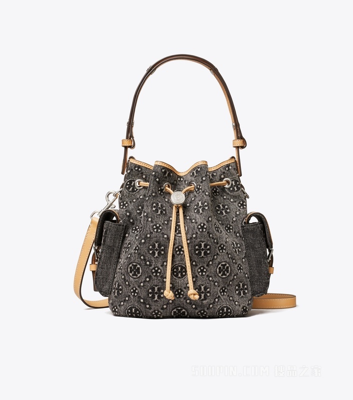 【礼物】T Monogram 牛仔水桶包 黑色