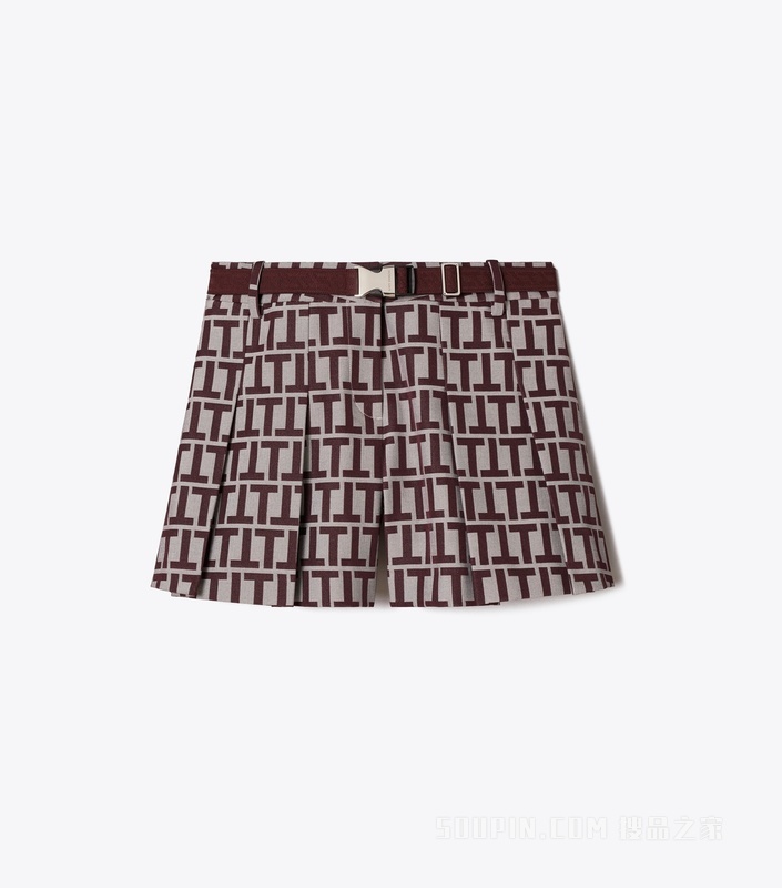 褶裥高尔夫短裤 深梅子色