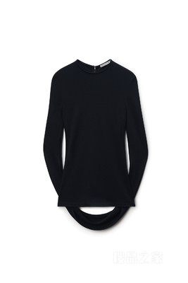 哑光平纹针织布垂褶黑色长袖上衣