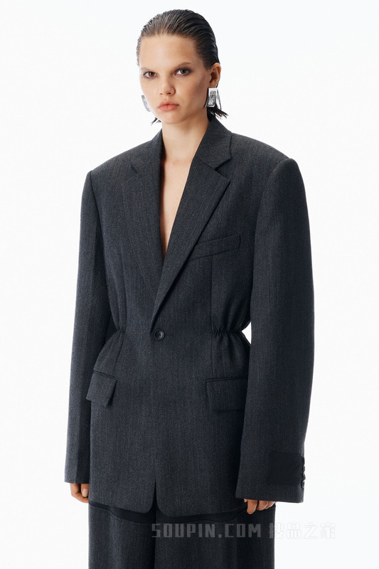 羊毛斜纹布加大款西装外套