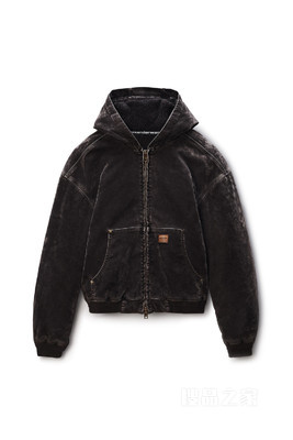 加大款植绒牛仔布木工装连帽衫