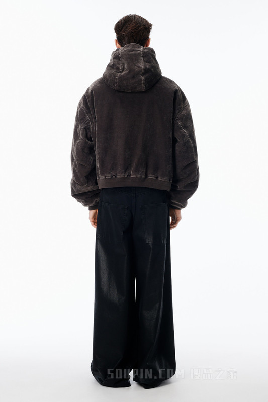 加大款植绒牛仔布木工装连帽衫