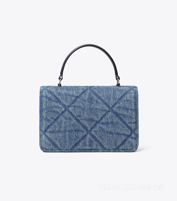【礼物】Kira 菱格纹绗缝迷你牛仔手提斜挎包 航海蓝
