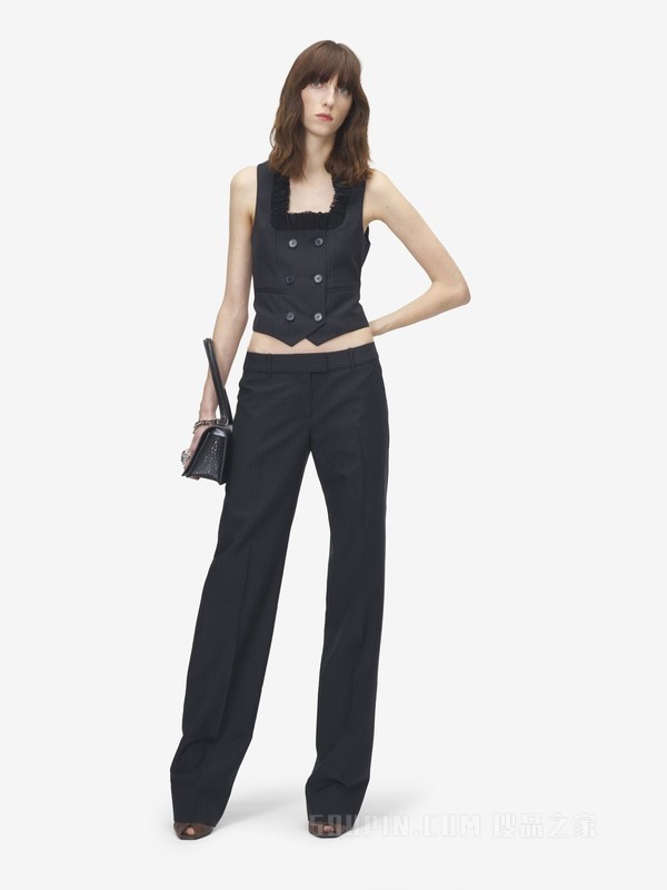 细条纹精裁马甲