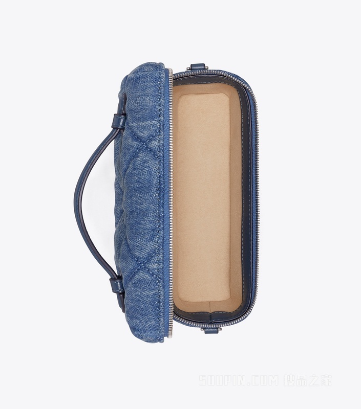 【礼物】Kira 菱格纹绗缝牛仔化妆包 蓝色