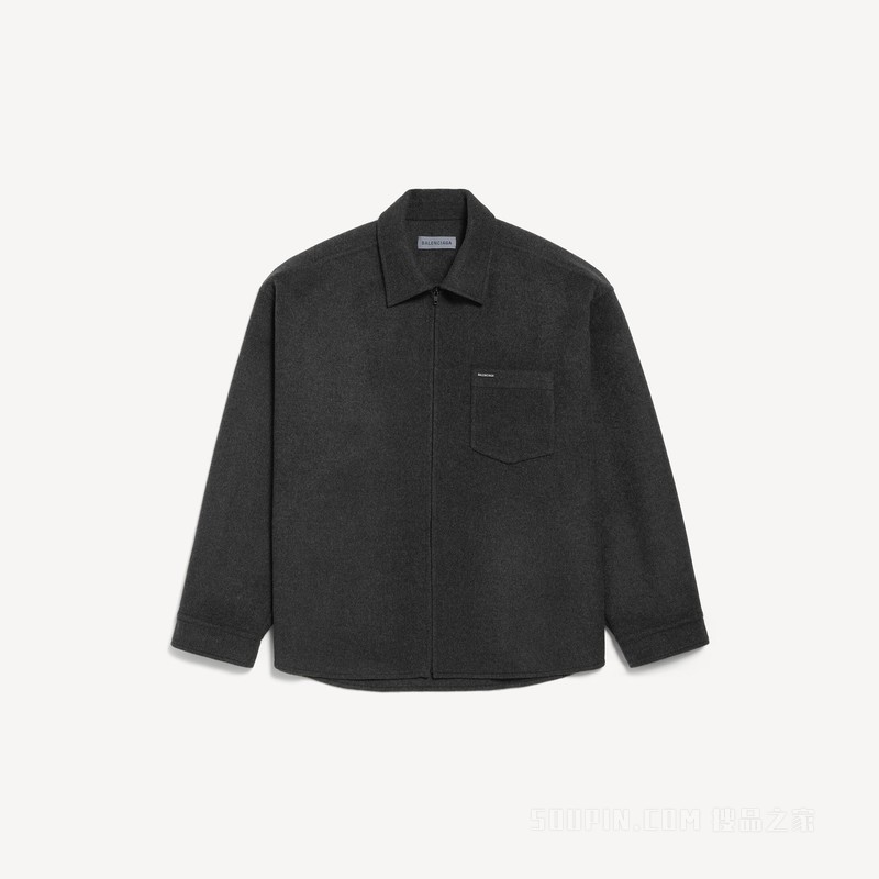 拉绒羊毛衬衫式外套