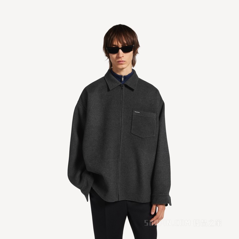 拉绒羊毛衬衫式外套