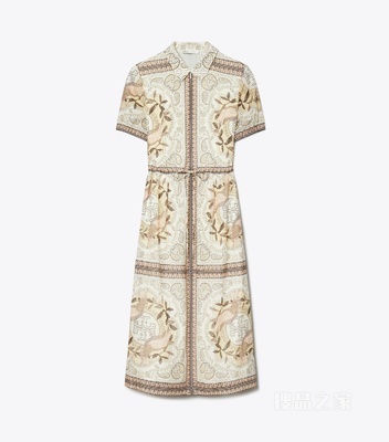 束腰棉质拉链连衣裙 绯红鹦鹉粉