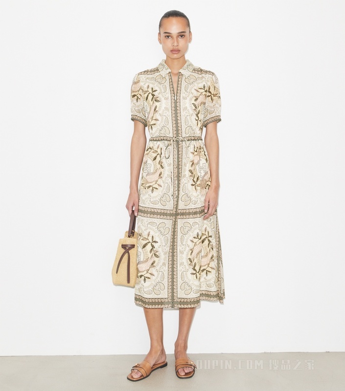 束腰棉质拉链连衣裙 绯红鹦鹉粉