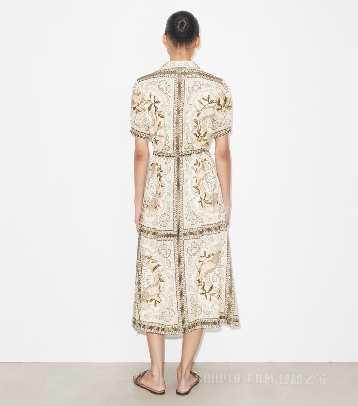 束腰棉质拉链连衣裙 绯红鹦鹉粉