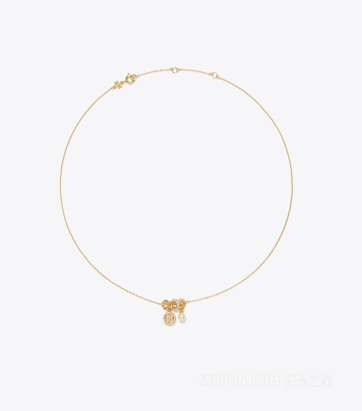 【礼物】Icon 经典系列密镶吊坠项链 Tory 金/水晶色/珍珠色