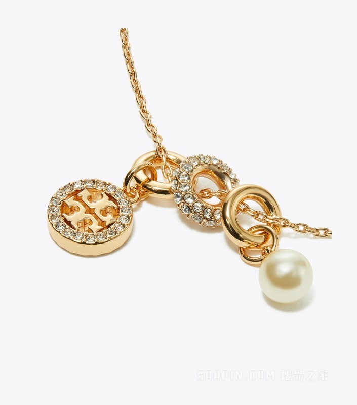 【礼物】Icon 经典系列密镶吊坠项链 Tory 金/水晶色/珍珠色