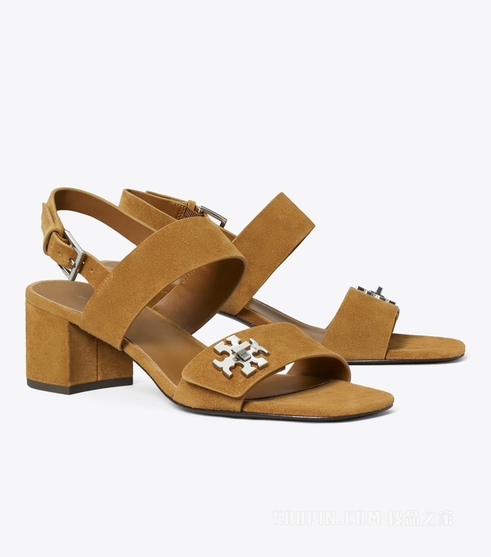 扭锁高跟凉鞋 烟草色