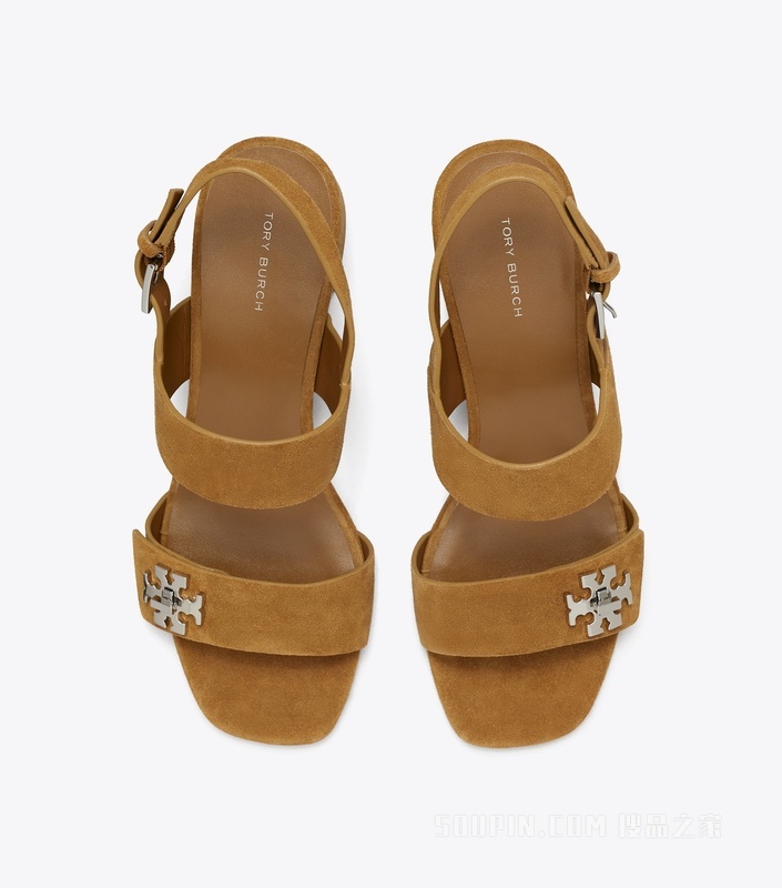 扭锁高跟凉鞋 烟草色