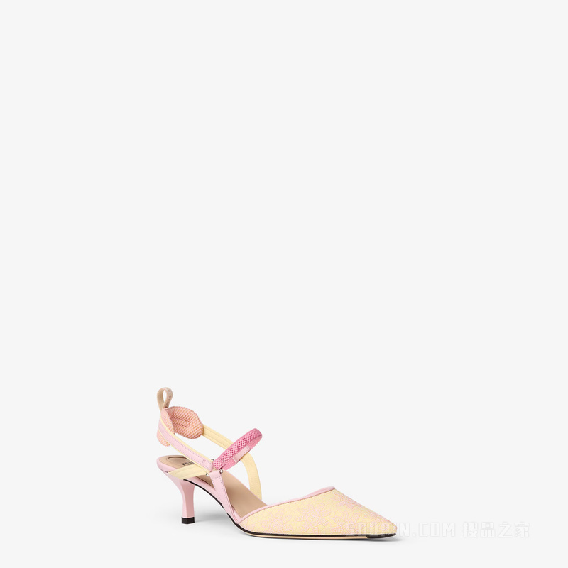 COLIBRI Lite 裸色网眼布和粉红色皮革中跟露跟凉鞋