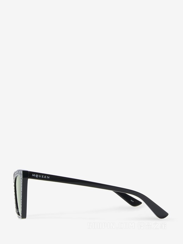 尖角几何猫眼太阳镜，镶嵌水晶