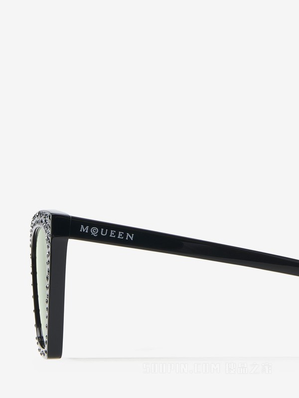 尖角几何猫眼太阳镜，镶嵌水晶