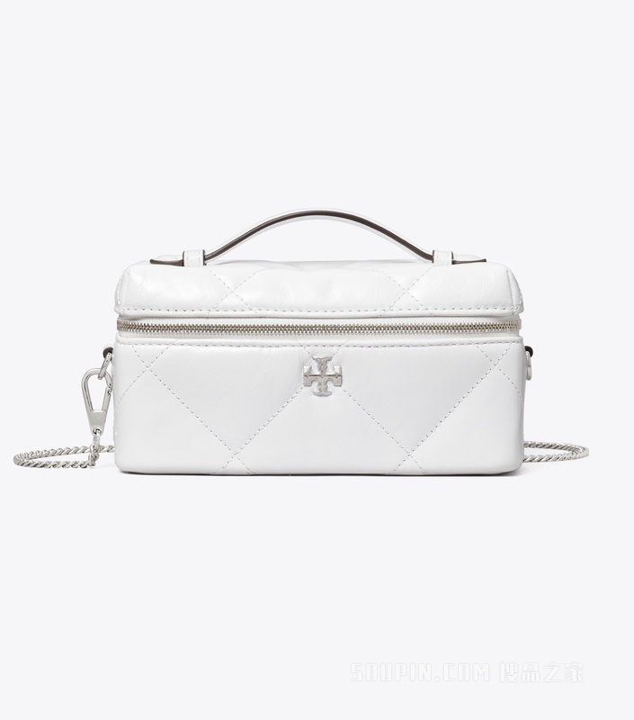 Kira 菱格纹绗缝做旧 Vanity 化妆包 卷云白