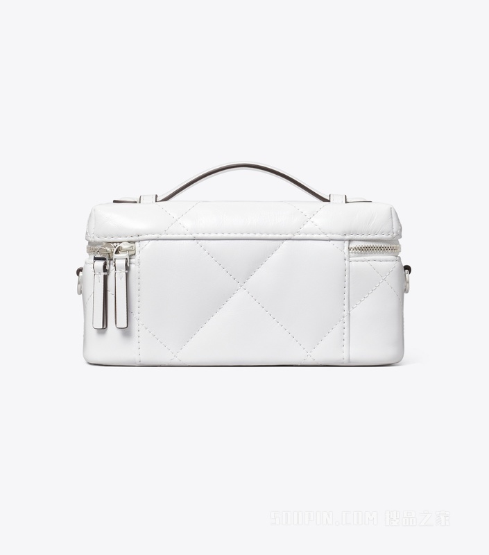 Kira 菱格纹绗缝做旧 Vanity 化妆包 卷云白