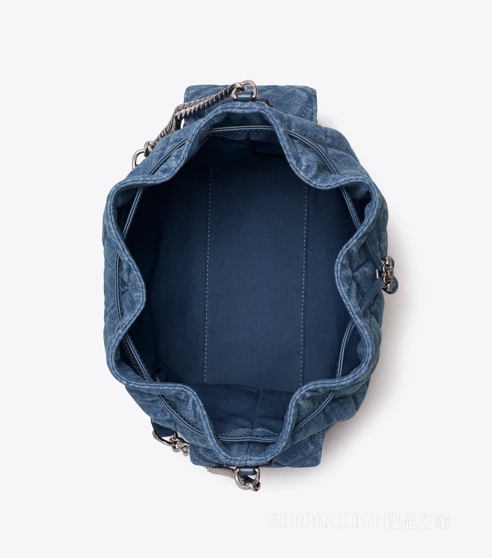 Charlie 绗缝牛仔抽绳肩背包 蓝色