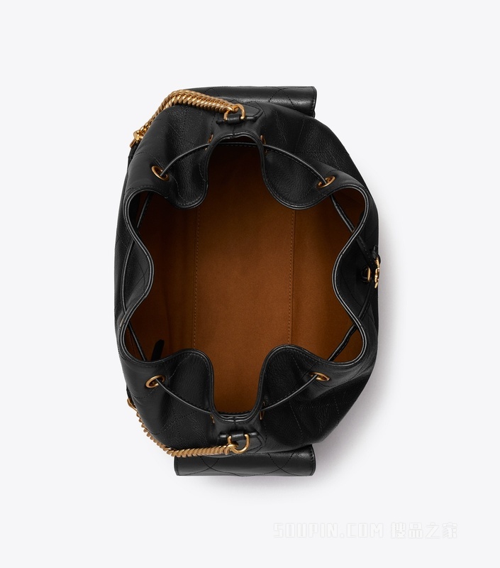 Charlie 大号绗缝抽绳肩背包 黑色