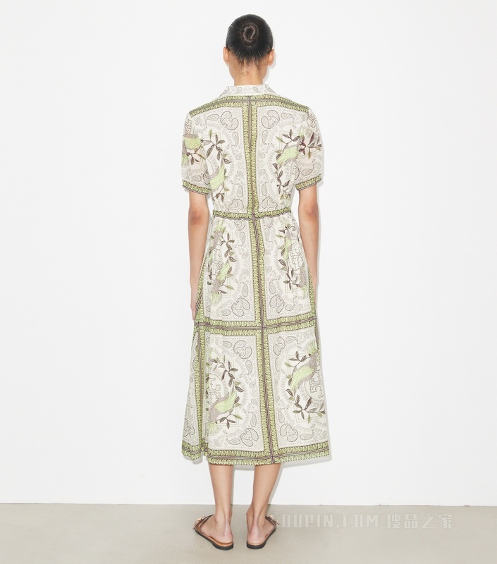 束腰棉质拉链连衣裙 薄荷鹦鹉绿