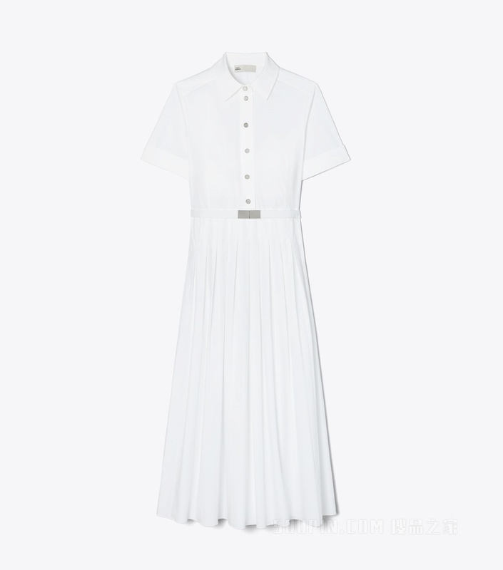 褶裥府绸衬衫裙 白色