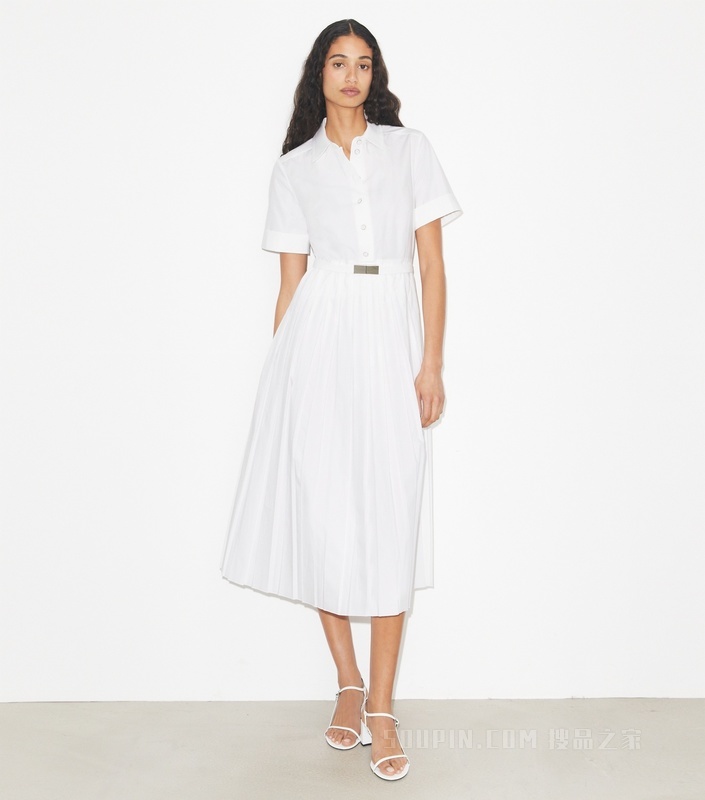 褶裥府绸衬衫裙 白色