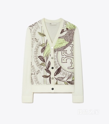 桑蚕丝前襟开衫 象牙白/薄荷绿