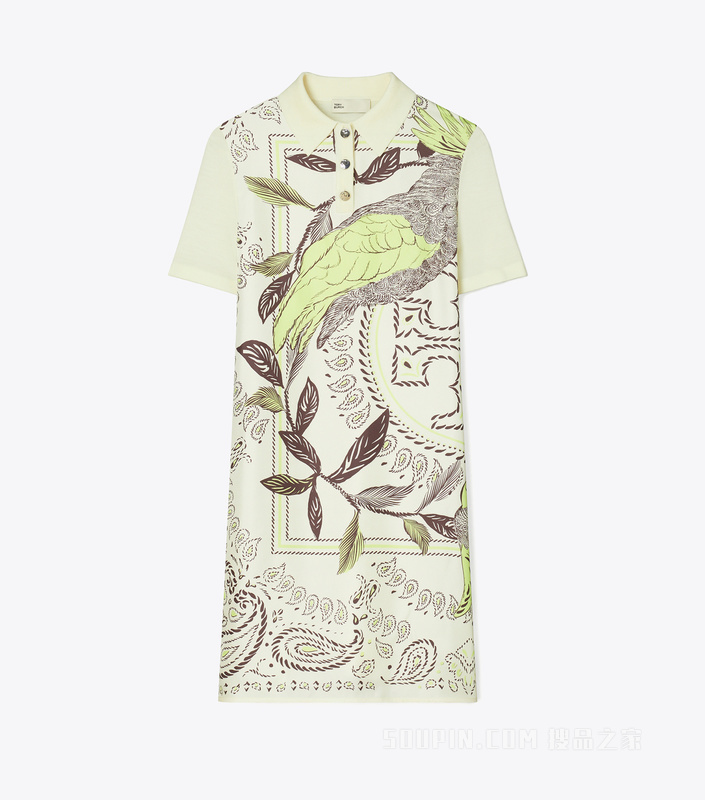 桑蚕丝前襟 Polo 衫式连衣裙 象牙白/薄荷绿