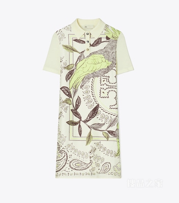 桑蚕丝前襟 Polo 衫式连衣裙 象牙白/薄荷绿