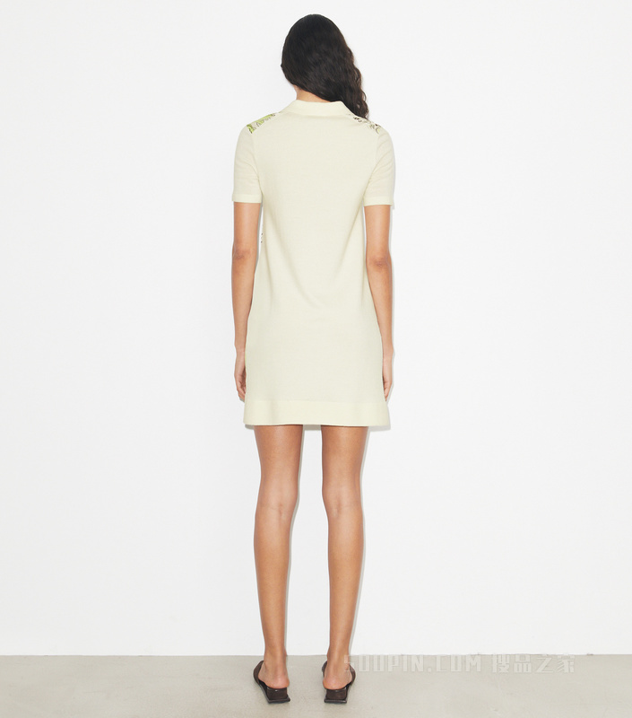 桑蚕丝前襟 Polo 衫式连衣裙 象牙白/薄荷绿