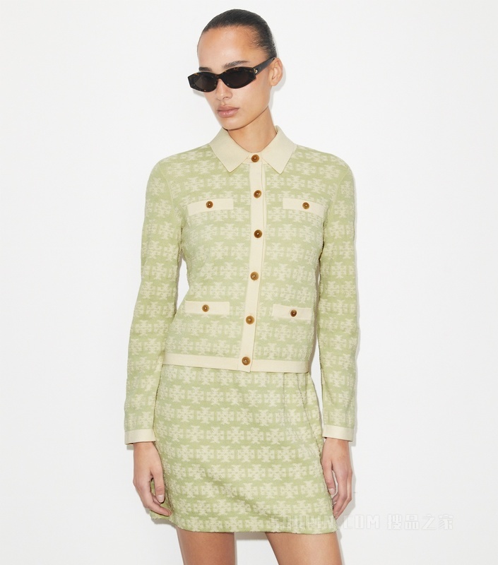 棉质开衫 绿色/香草色