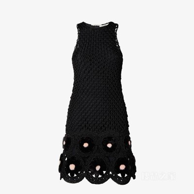 连衣裙 黑色流苏镂空桑蚕丝和羊剪毛连衣裙