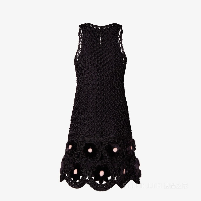 连衣裙 黑色流苏镂空桑蚕丝和羊剪毛连衣裙