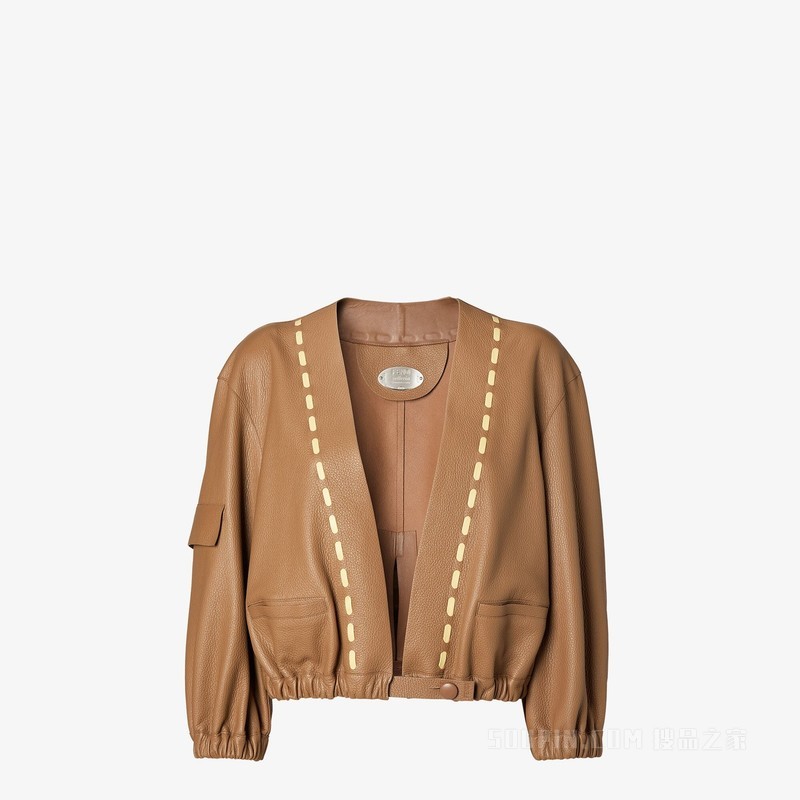 夹克衫 Selleria缝线棕色皮革夹克