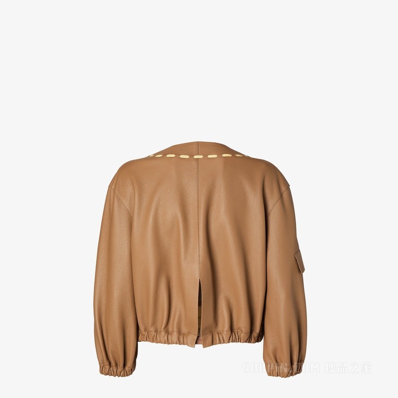 夹克衫 Selleria缝线棕色皮革夹克