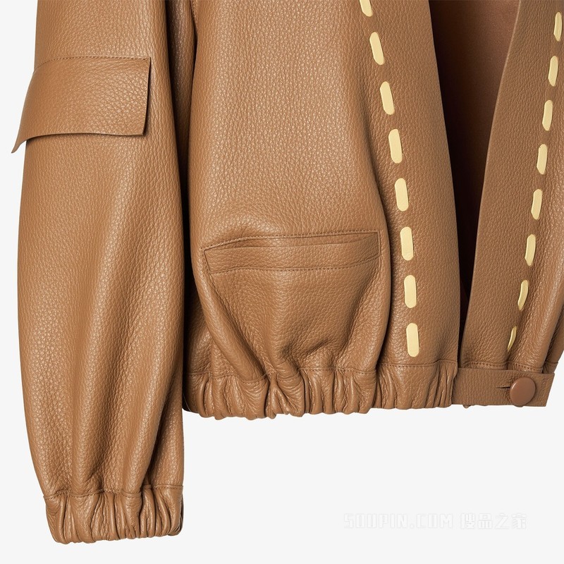 夹克衫 Selleria缝线棕色皮革夹克