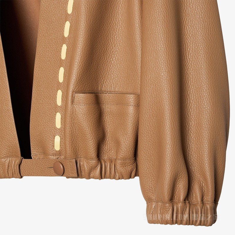 夹克衫 Selleria缝线棕色皮革夹克