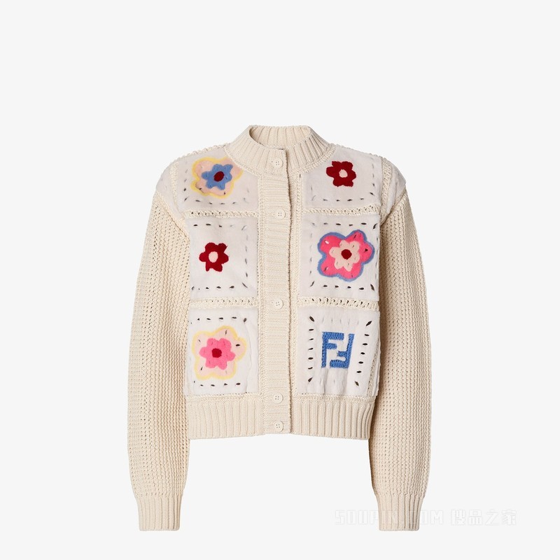 开衫 米色水貂毛皮和棉质开衫