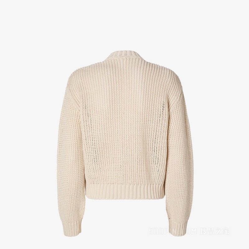 开衫 米色水貂毛皮和棉质开衫