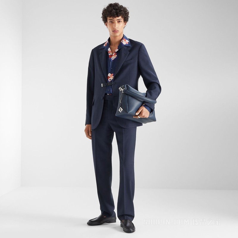 衬衫 蓝色印花桑蚕丝衬衫