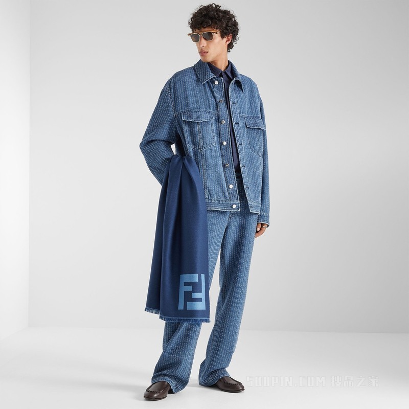 衬衫 蓝色亚麻FF提花衬衫