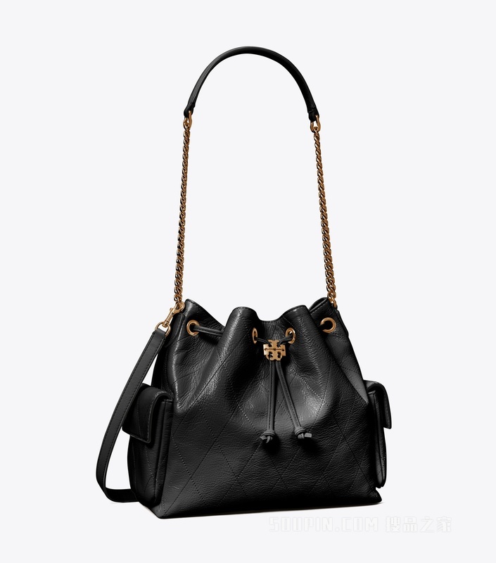 【新品】Charlie 绗缝抽绳肩背包 黑色